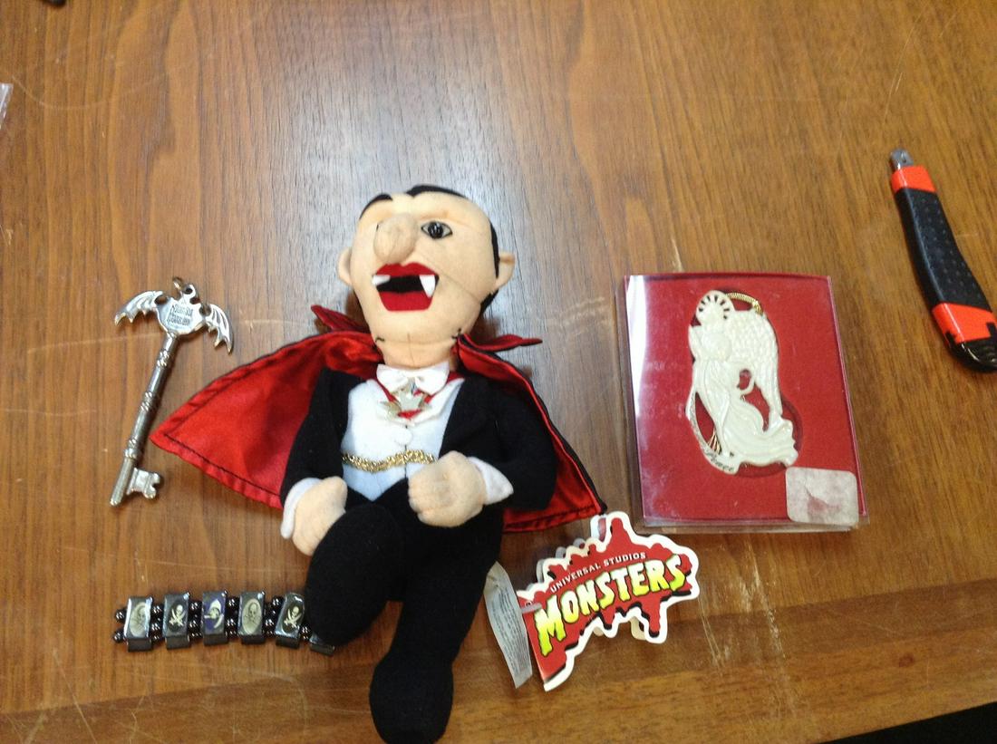 Universal Studios monster stuffed animal dracula, bracelet haunted mansion keychain and lennox (1 of 1)