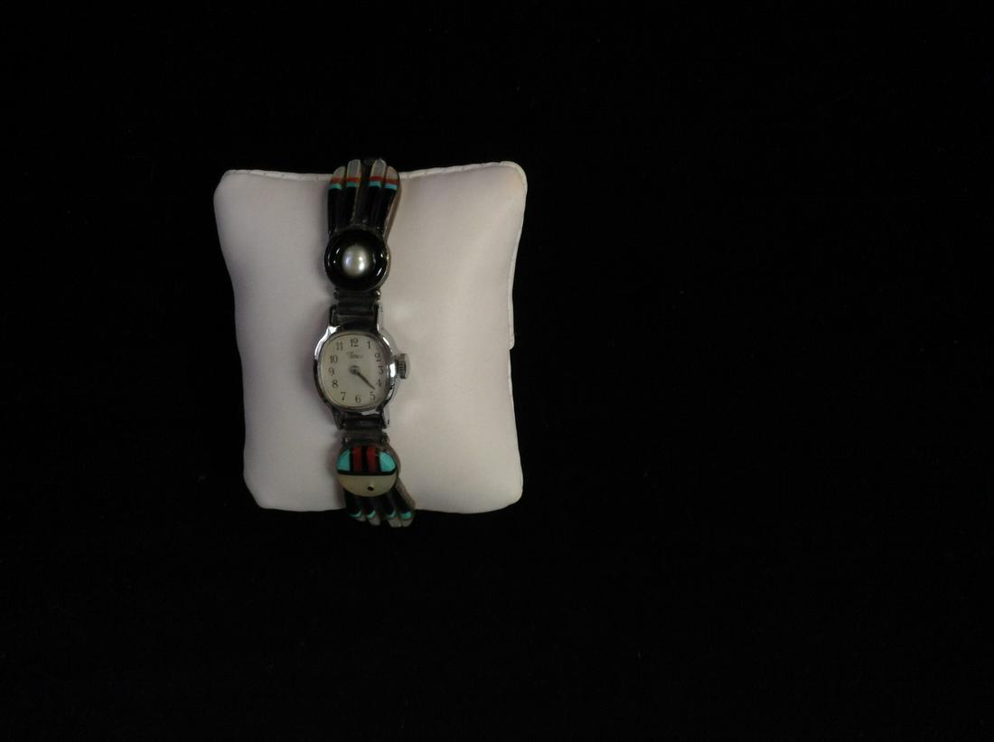 Timex "Mechanical" Sterling Wristwatch with Native American Decoration, Working Contition: Timex "Mechanical" Sterling Wristwatch with Native American Decoration, Working Contition