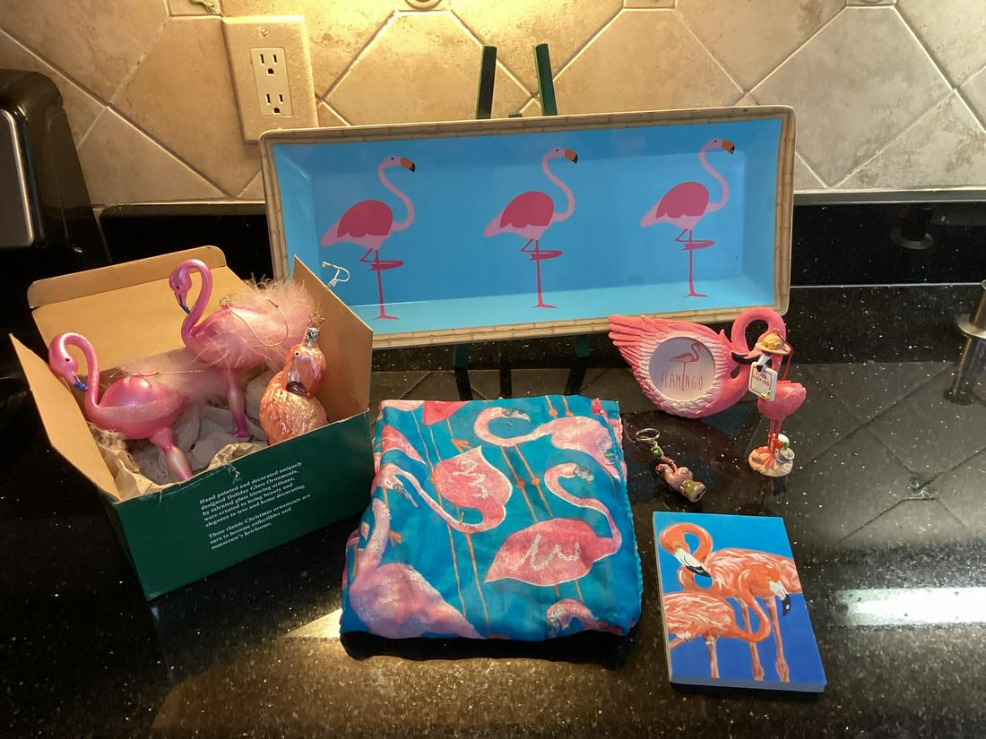 Signed Flamingo Artwork 6"x3.75", Ornaments, Tray and more (Easel not included) (1 of 1)