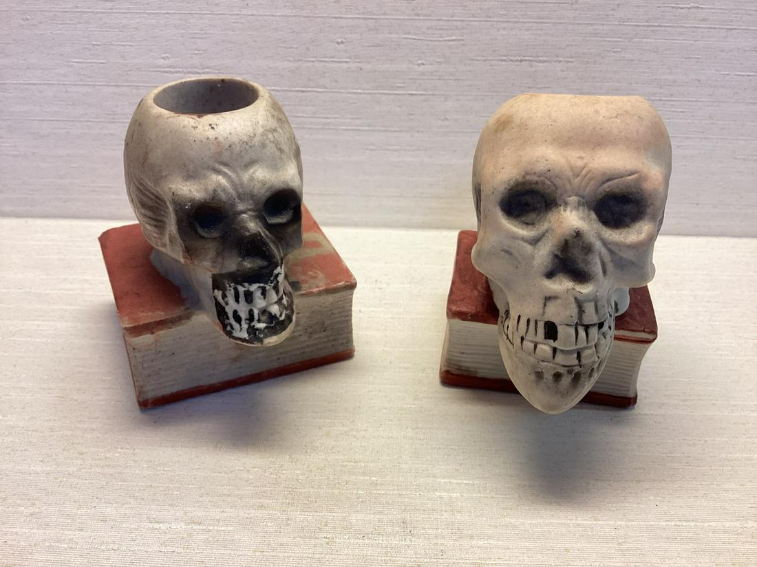 Pair of Vintage Made in Japan Skeleton Head Candlesticks 3" (1 of 1)