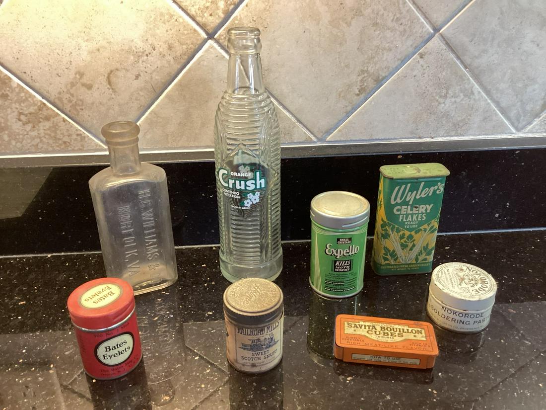 Helme Railroad Mills Snuff Tin (Full) and Vintage Tins & Bottles (1 of 1)