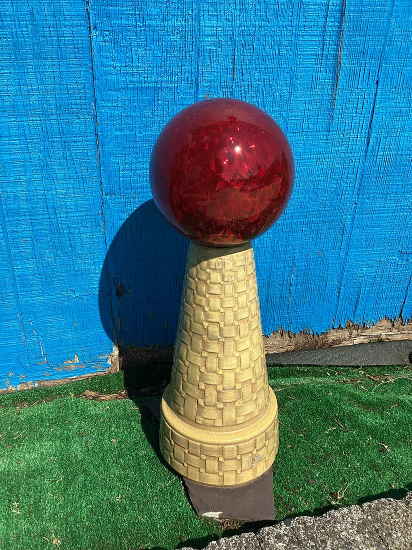 Red Gazing Ball on Ceramic Base 29" (1 of 1)