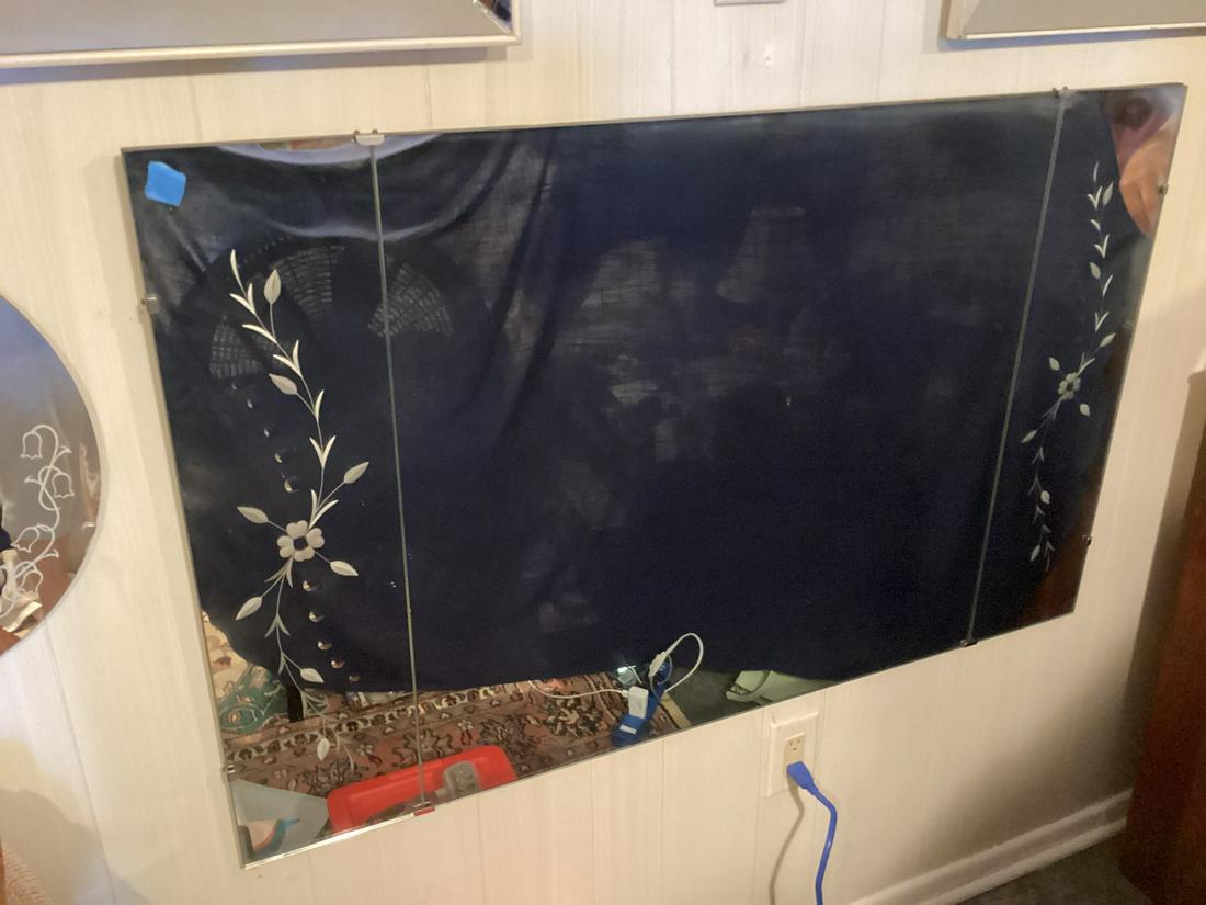 Large antique Mirror with Etching 48"x30" (1 of 1)