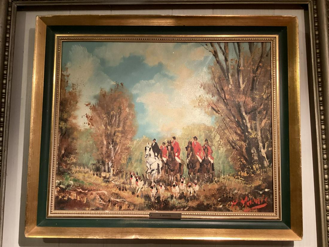 Signed P Marais Fox Hunt Oil Painting on canvas 19"x23" (1 of 1)