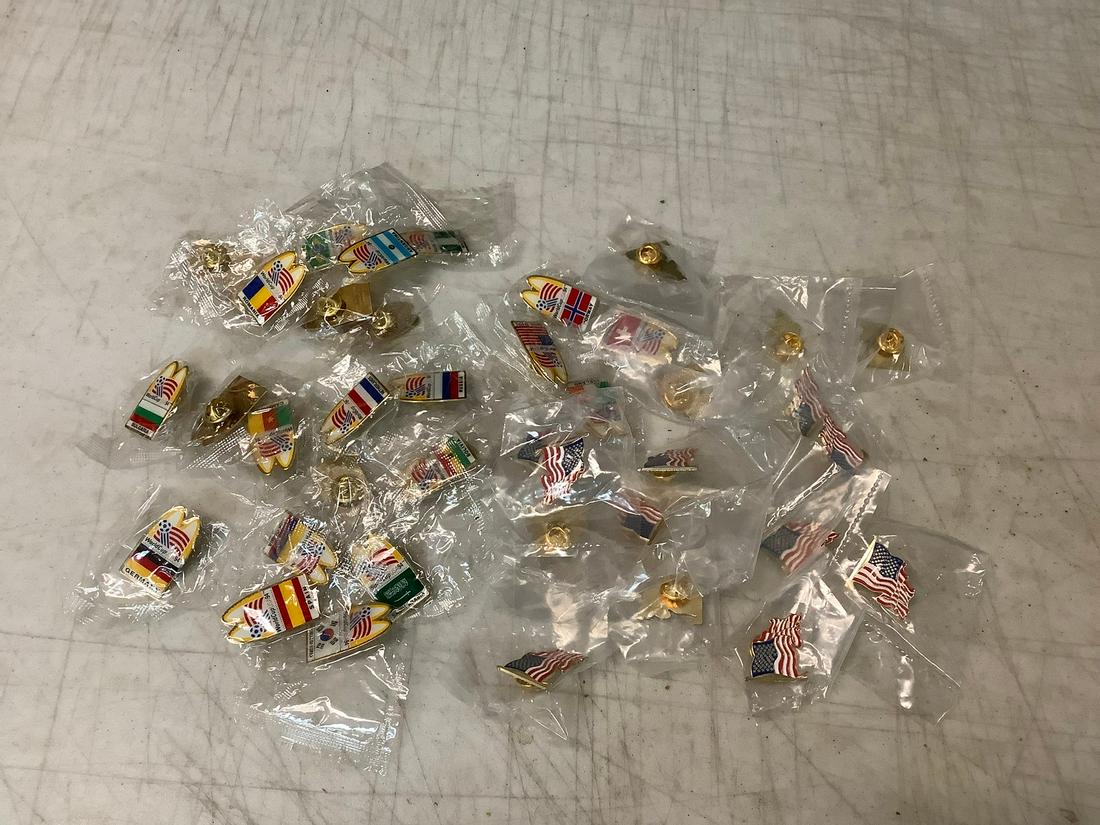 Large Lot of American Flag and World Cup 94' Pins (1 of 1)