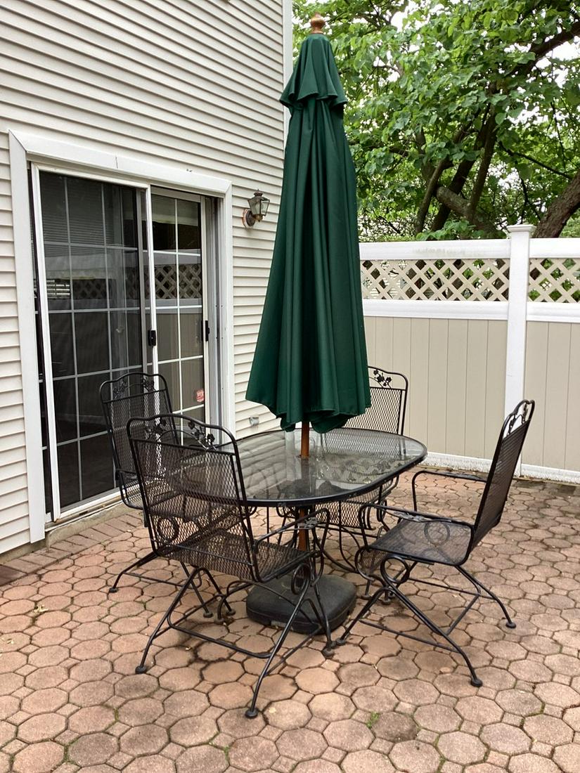 Patio Set - Table 54"x36"x28" with 4 Chairs, Market Umbrella and Umbrella base (1 of 1)