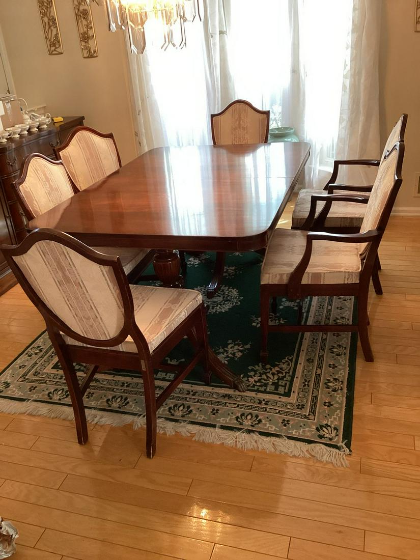 Solid Wood Double Pedestal Brass Claw Foot Dining Table with 6 Chairs 62"x42"x29.5" (1 of 1)