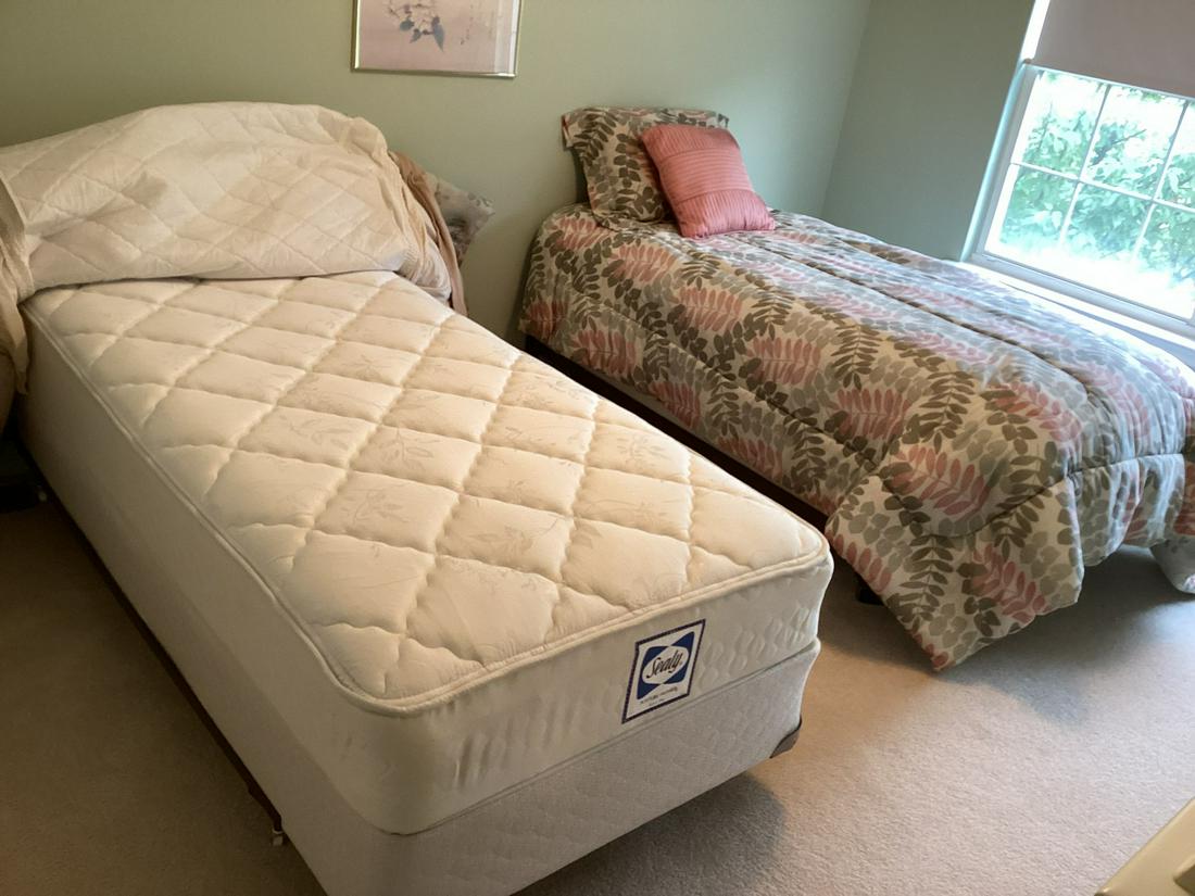 Two Sealy Posture Premier Twin Beds with frames and bedding (1 of 1)