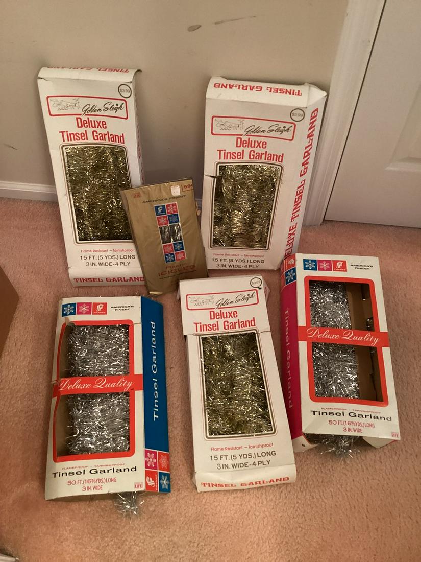 Vintage Tinsel & Tinsel Garland in the boxes (1 of 1)