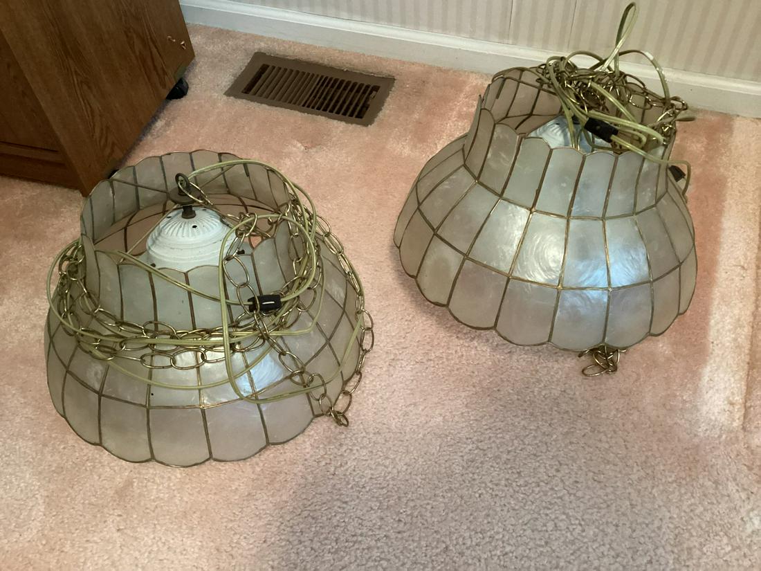 Pair of Vintage Capiz Shell Hanging Swag  Lights  16" (1 of 1)