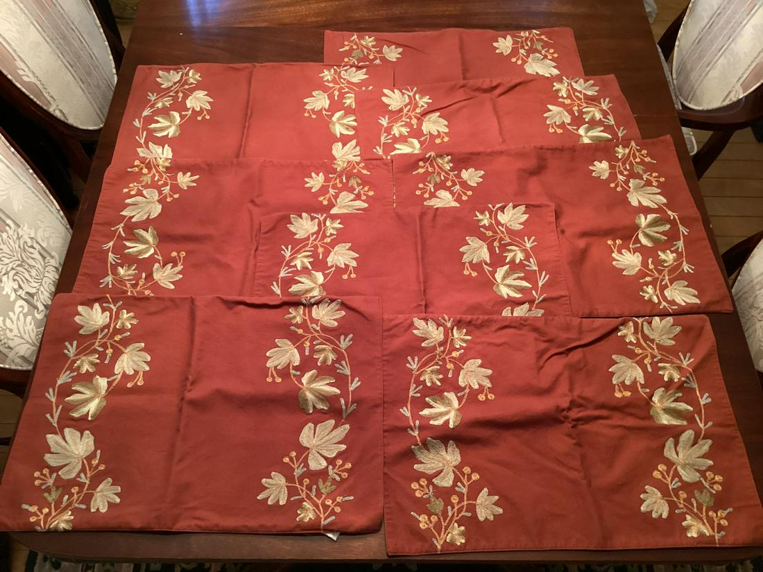 Set of 8 Williams Sonoma Harvest Crewel Placemats (1 of 1)