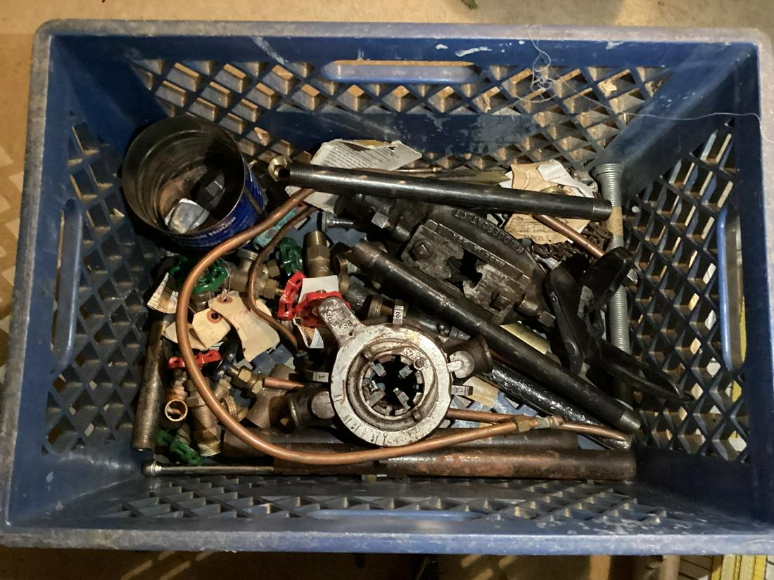 Crate full of Pipe Threader & Tap & Die Parts, Copper and more (1 of 1)