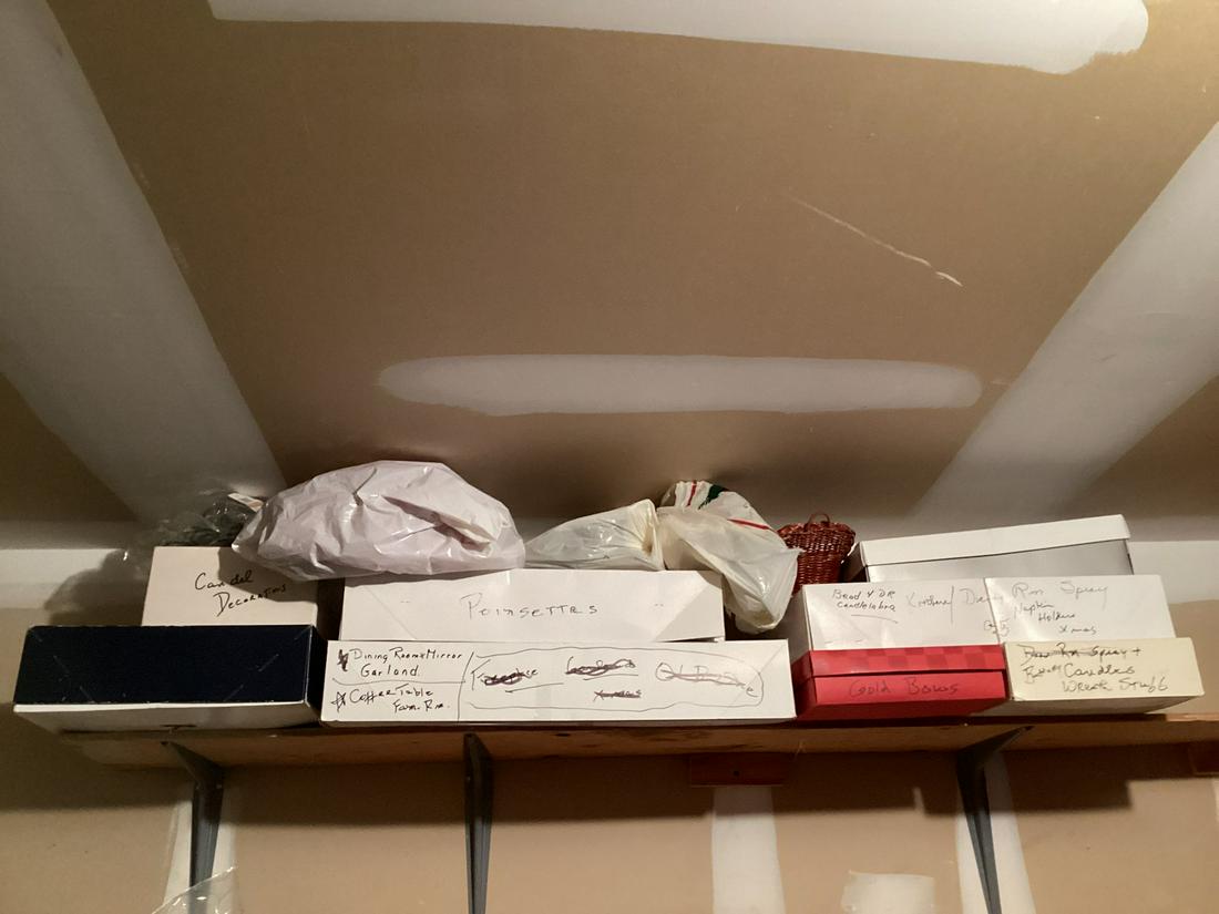 Shelf of Christmas in boxes: Shelf of Christmas in boxes