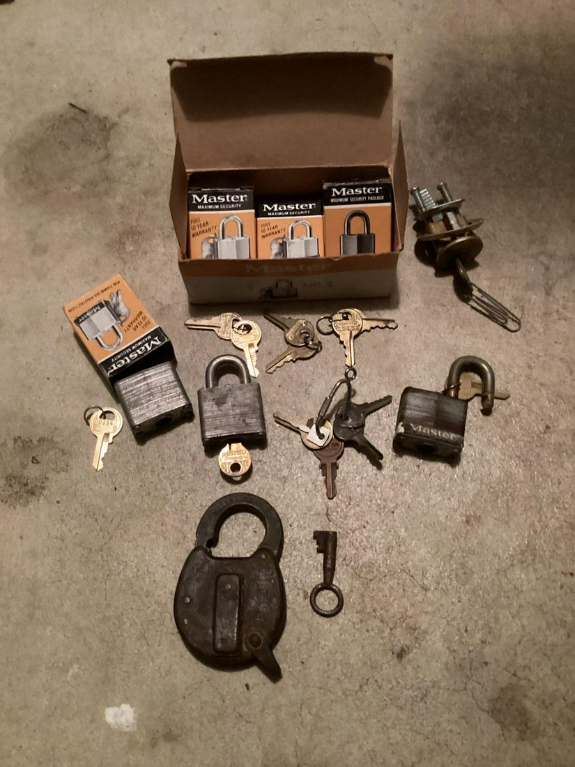 Antique Lock & Key and large lot of Vintage Master Locks (Some NOS) (1 of 1)
