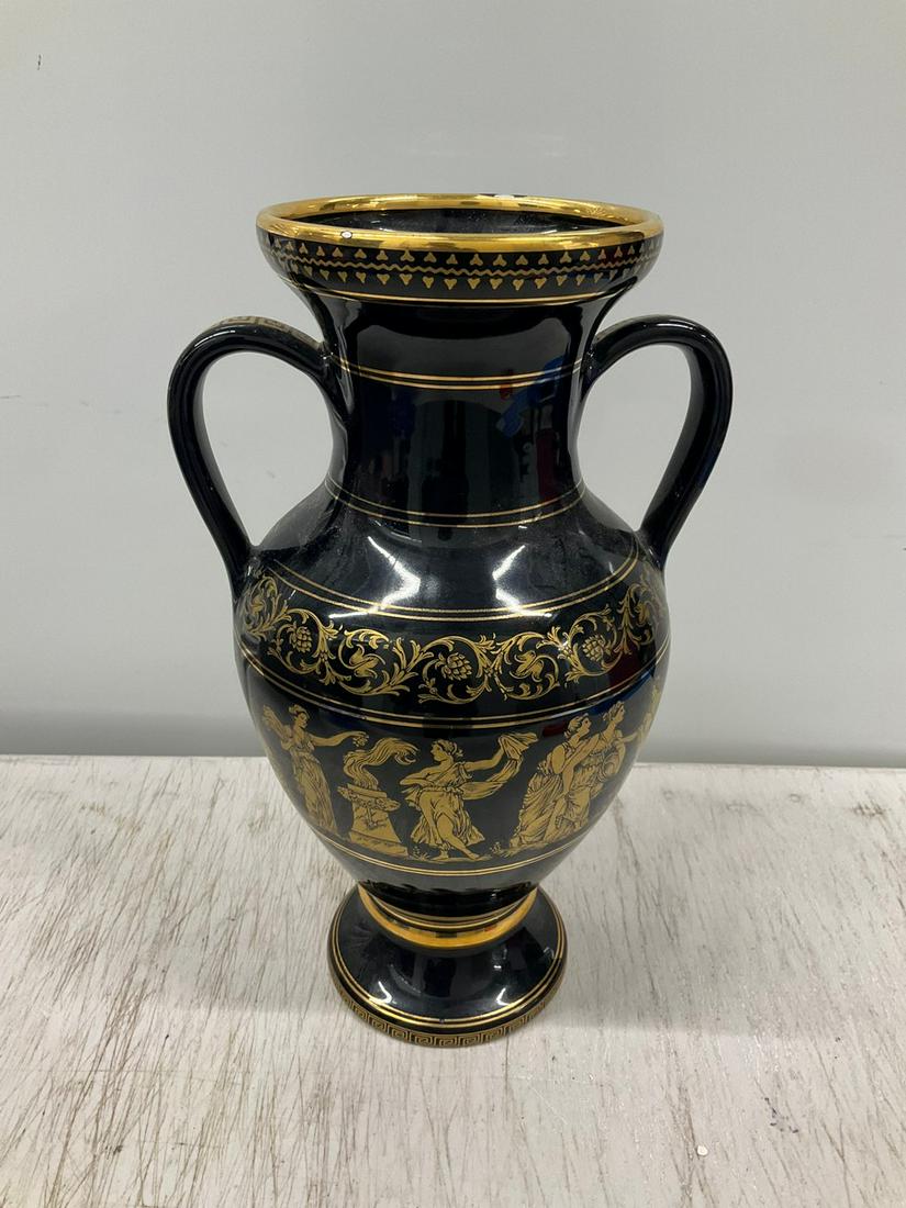Hand made in greece 24k gold trim vase Neofitou Keramik small chip 12