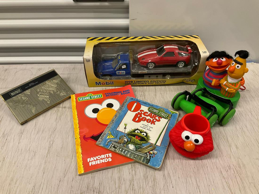 Assorted lot, sesame street mobil collectible toy car coloring book and more: Assorted lot, sesame street mobil collectible toy car coloring book and more