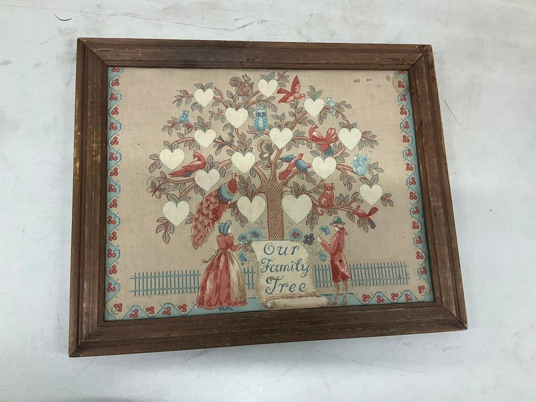 Framed family tree stitched art: Framed family tree stitched art
