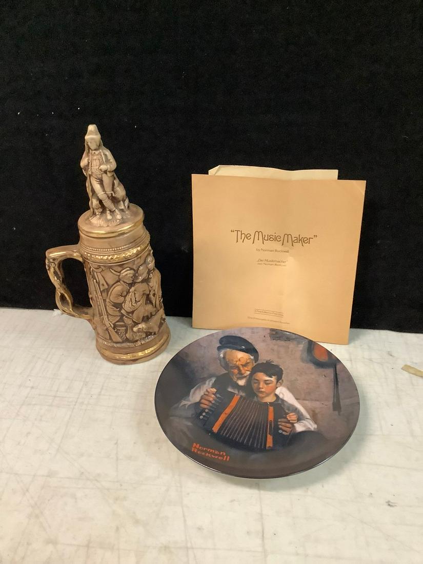 beer stein and "The Music Maker" by Norman Rockwell decorative plate (1 of 1)