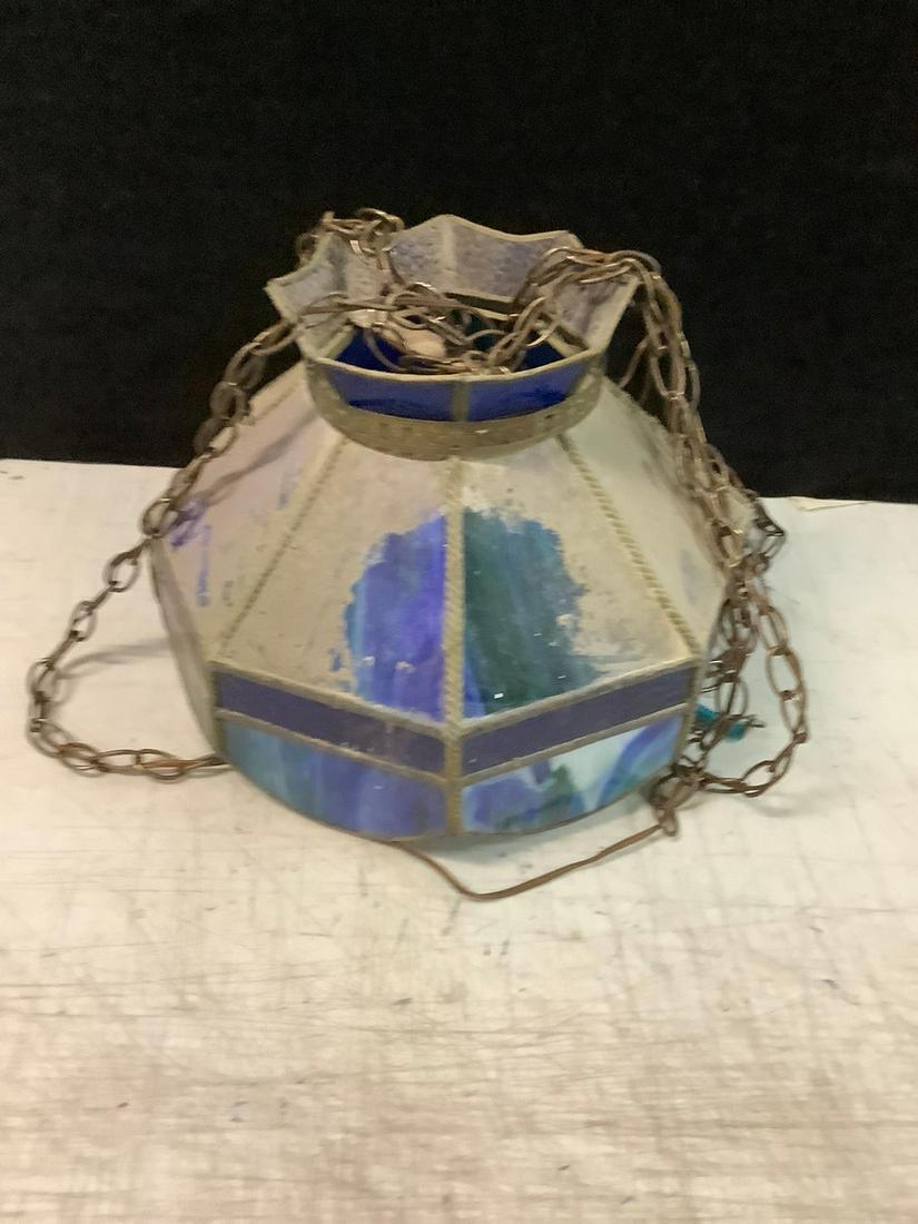 Blue-Green Painted Glass hangin lamp 11 in tall (1 of 1)