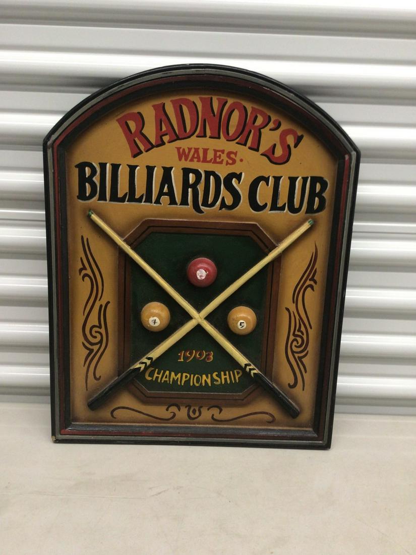 Radnor's Wales Billards Club Championship 1903 wooden sign: 16 1/2 x 21