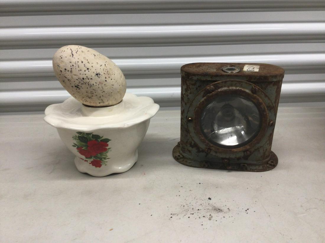 Antique light and Decorative Stand with stryofoam egg (1 of 1)