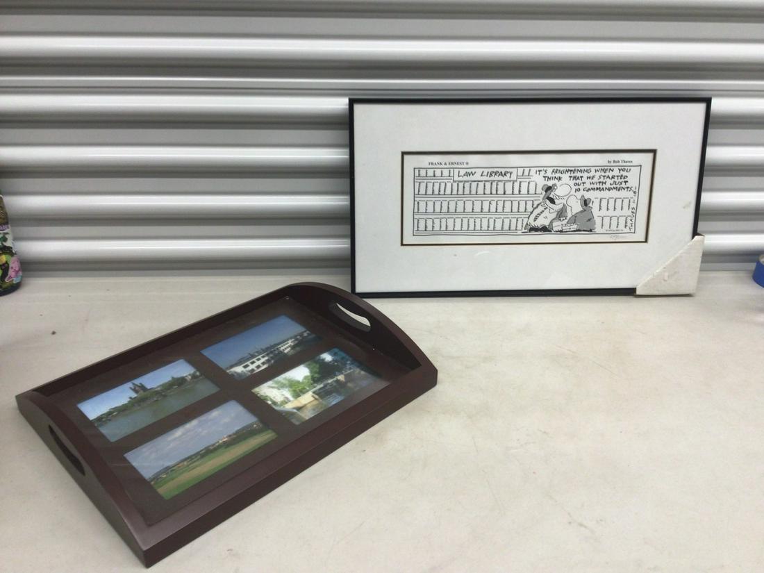 Wooden photo tray, framed Frank & Ernest print (1 of 1)