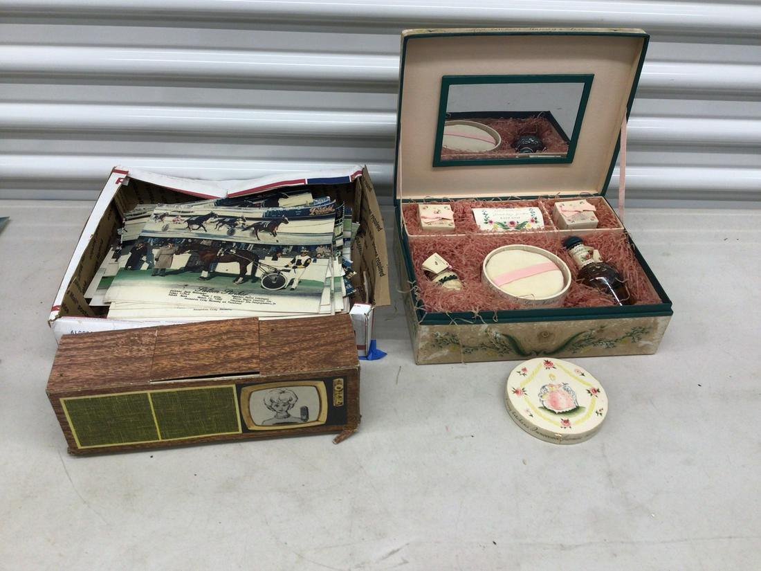 Early American 'In Frienship's Garden' make-up box, Freehold Raceway horse racing prints, and more (1 of 1)