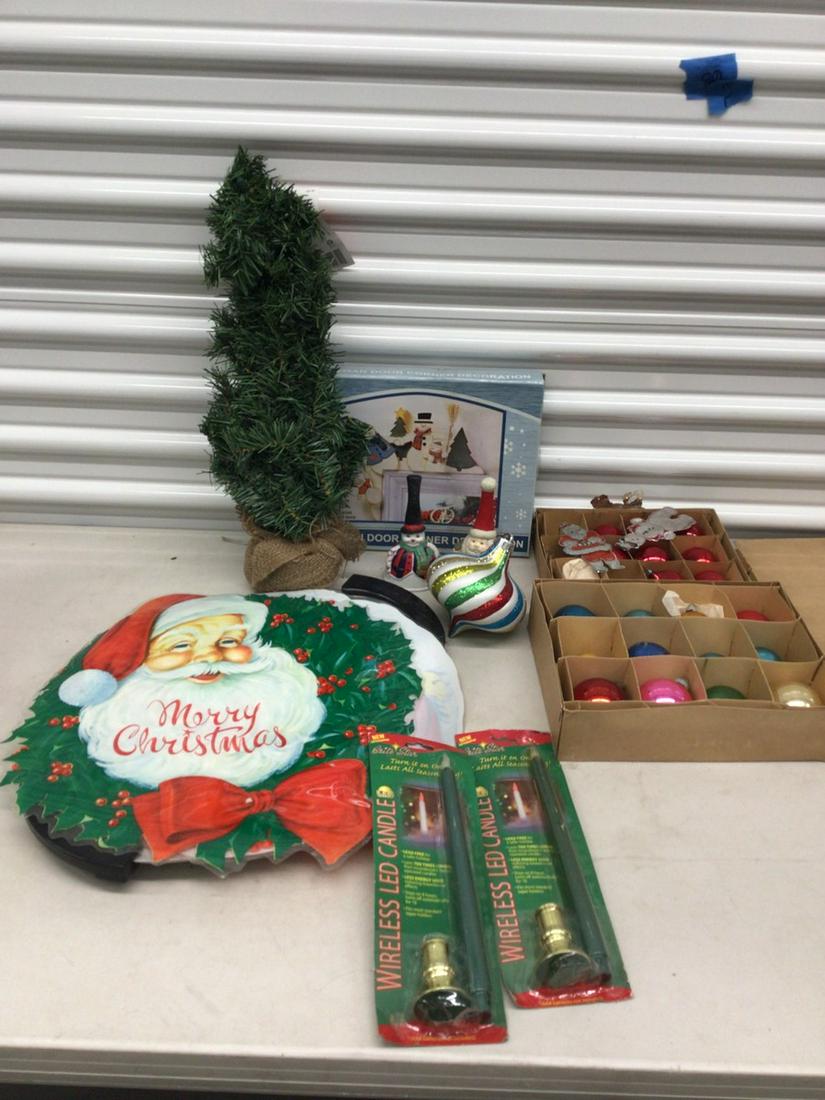 Lot of Christmas ornaments, fake tree, candles, and more: Lot of Christmas ornaments, fake tree, candles, and more