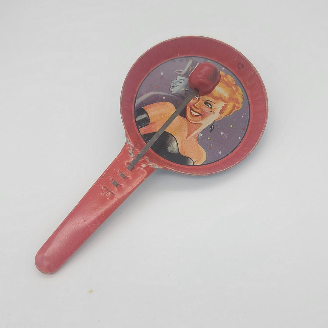 Vintage Tin Pinup Girl Noisemaker 8x4": Vintage Tin Pinup Girl Noisemaker 8x4"