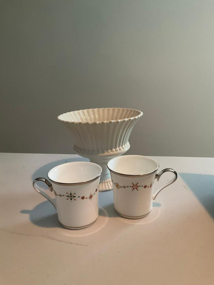 Lenox Solitaire White Mugs and Zuccini and Vine Candy Dish: 6.5" Tall
