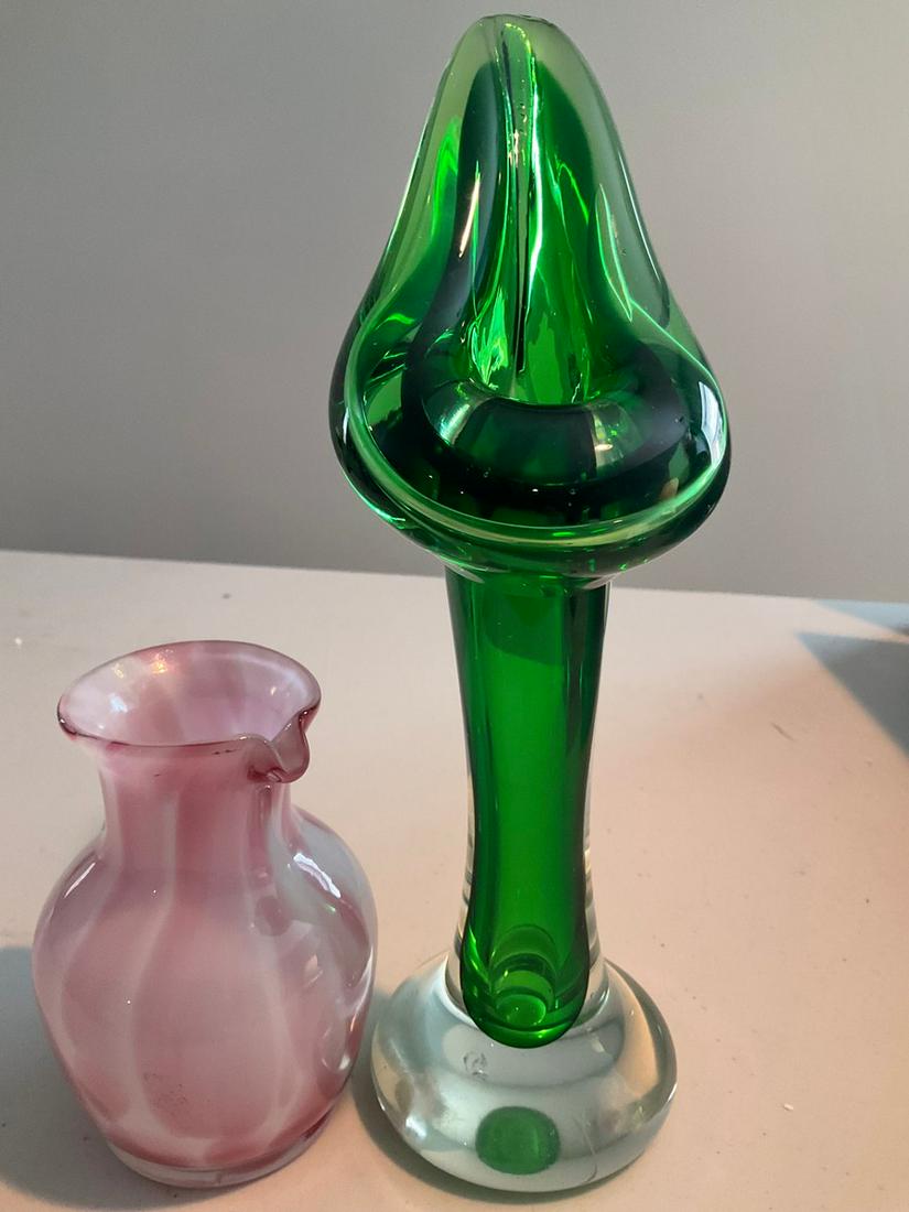 Blown Glass Decorative Pieces Pitcher and Single Flower Vase (1 of 1)