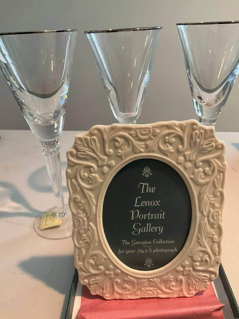 3 Lenox Hancock Platinum Goblets Full Lead Crystal and Lenox Georgian Picture Frame (1 of 1)