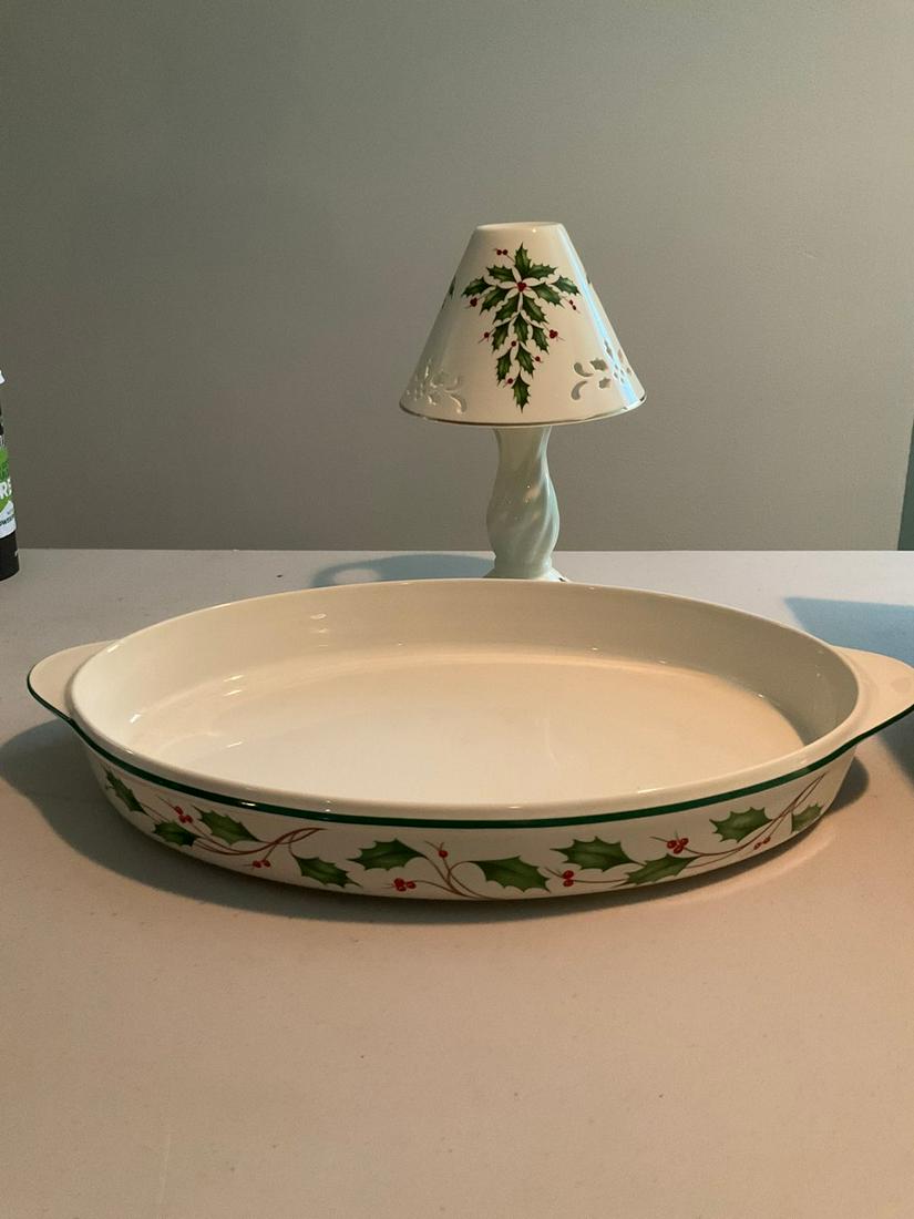 Lenox Holiday Bakeware Dish 16.5" long and Holiday Candle Lamp (1 of 1)