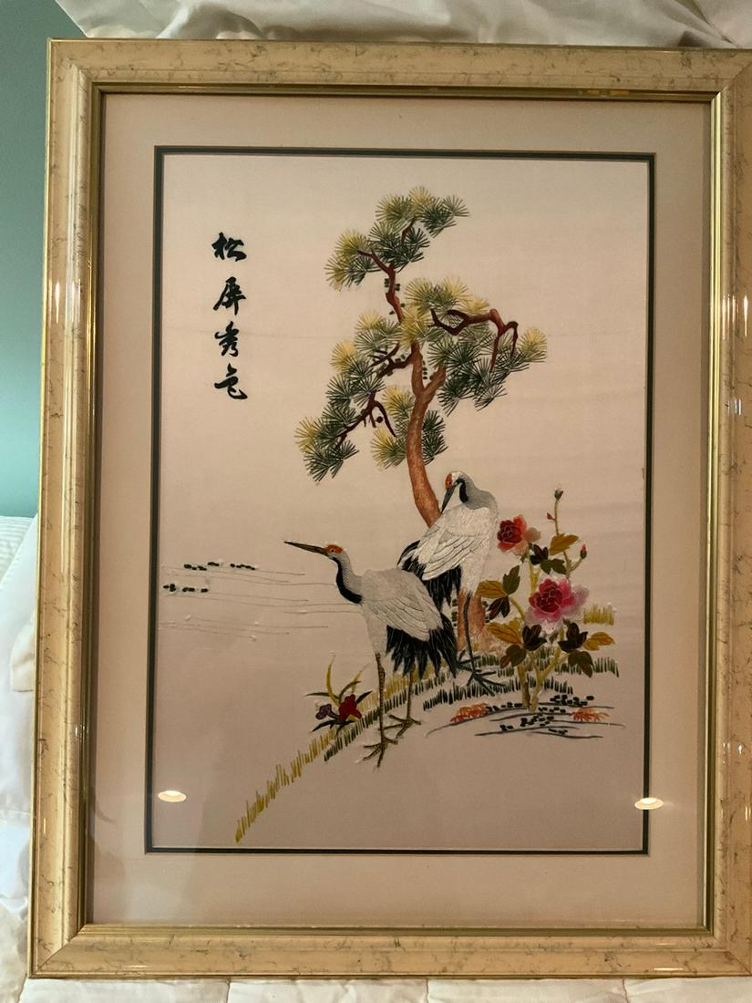 Beautiful Embroidered Framed Asian Artwork (1 of 1)