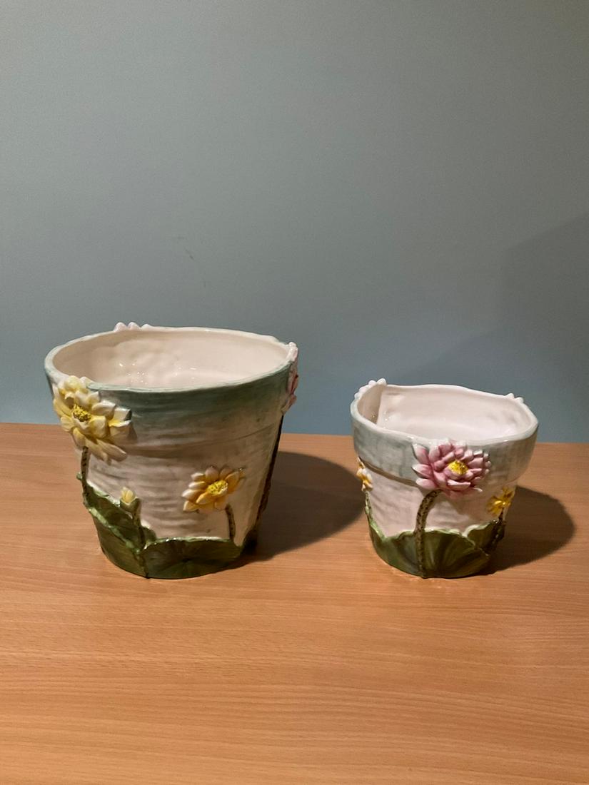 Handpainted Pacific Rim China Set of Flower Pots: Largest 6.5"
