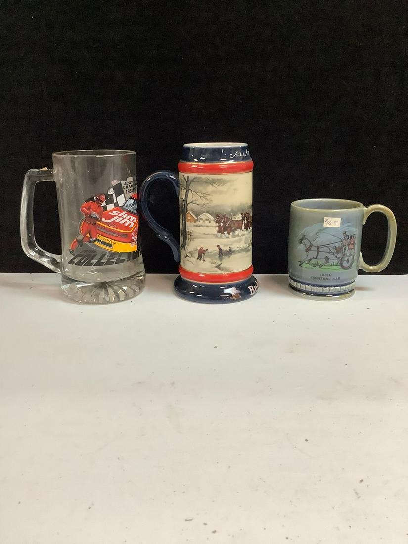 Porcelain made in Ireland mug, ceramic 1990 Budweiser stein, and glass stein (1 of 1)