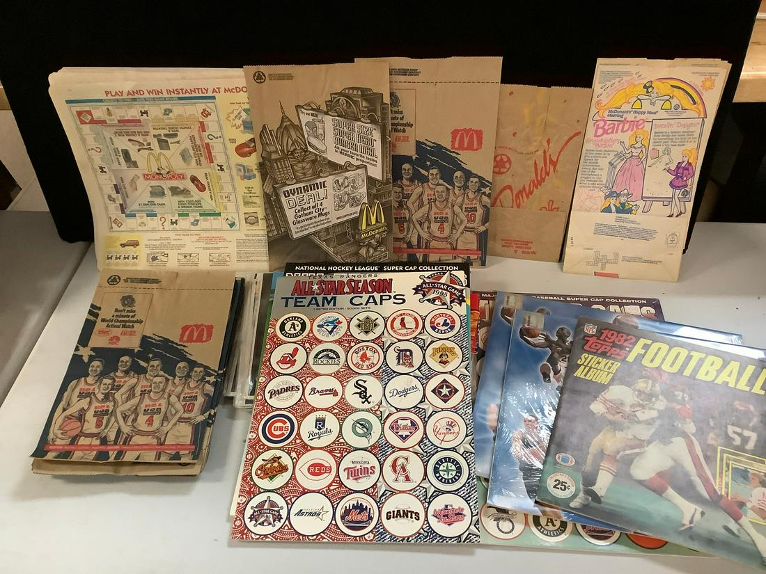 McDonalds 90's advertising bags and tray liners, sports calendars, sticker albums, NBA small (1 of 1)