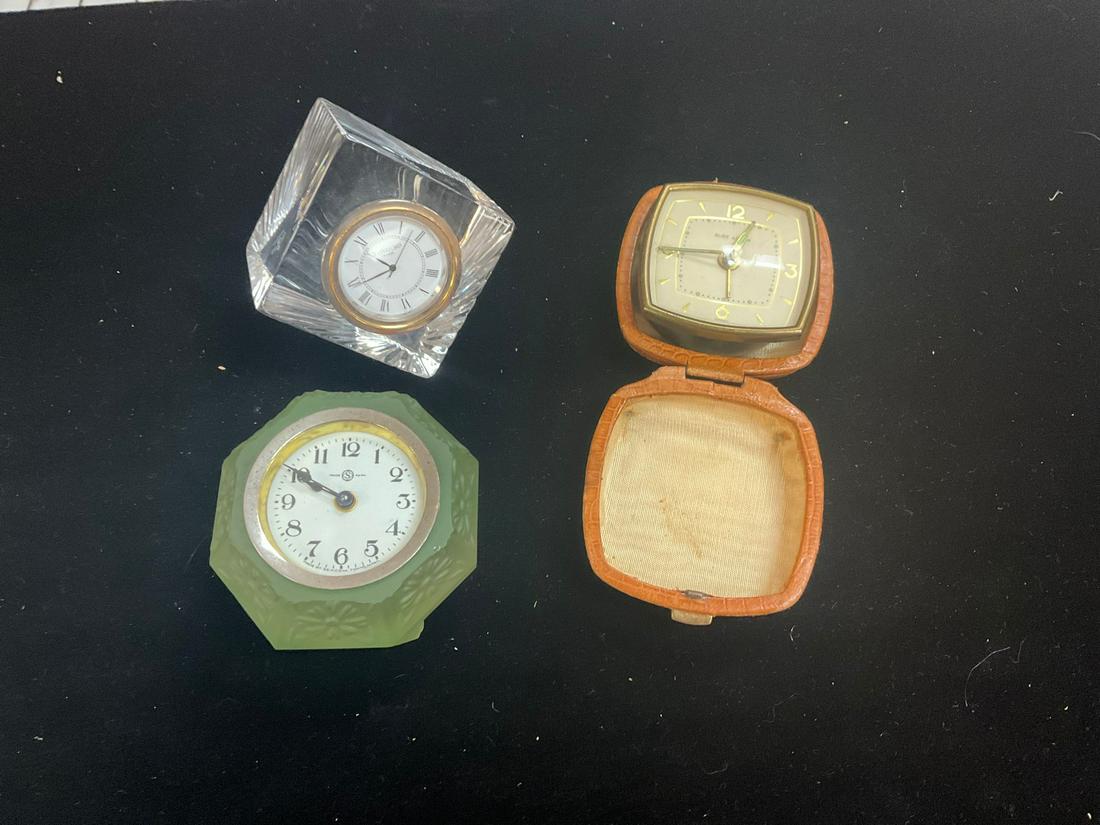 One portable clock made in Germany, Waterford clock, and glass clock (1 of 1)