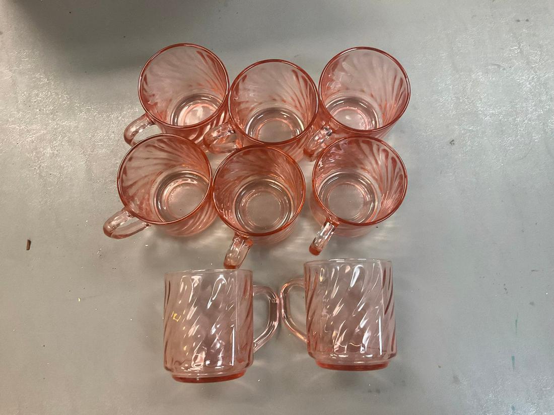 Lot of eight rose colored glass mugs arcoroc, made in France (1 of 1)