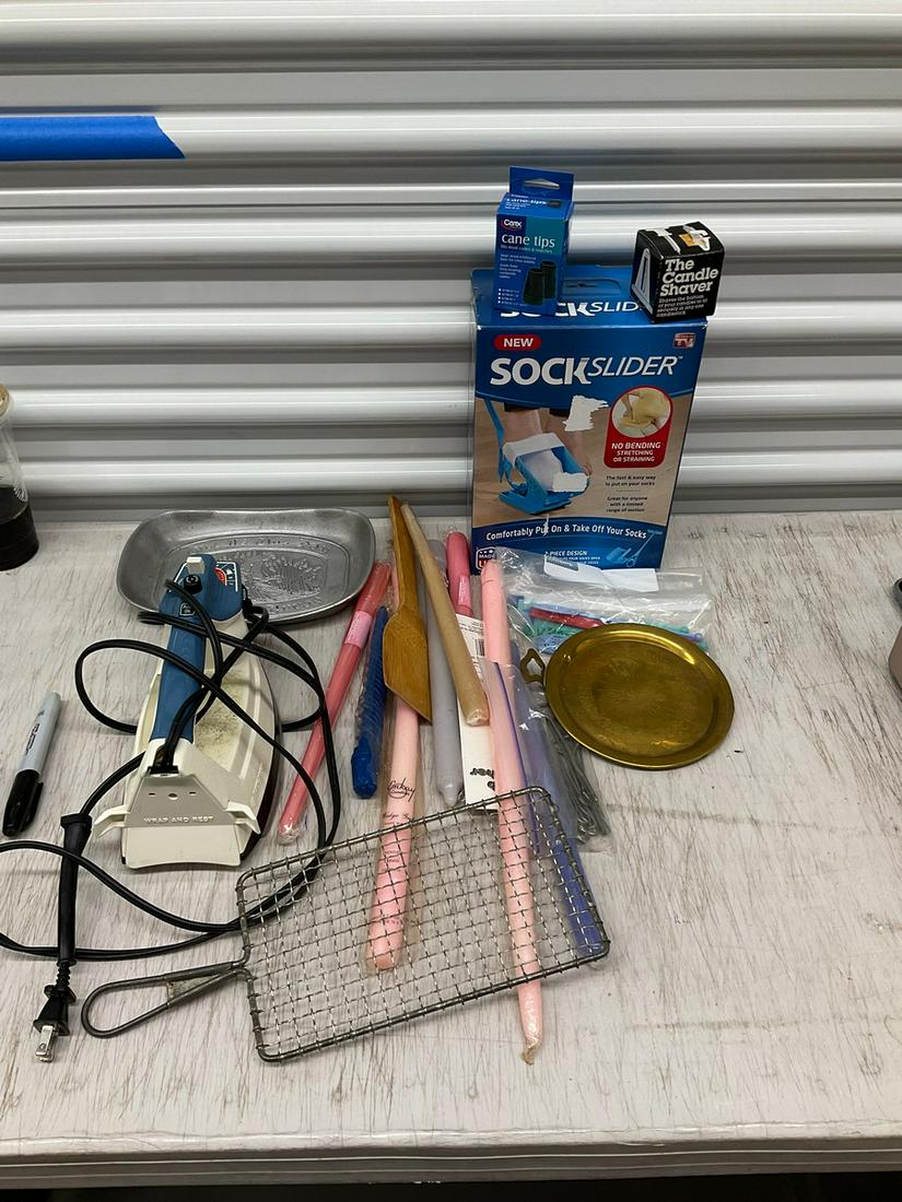 Sock Slider, candles, The Candle Shaver, serving platter, iron, cane tips, and more (1 of 1)