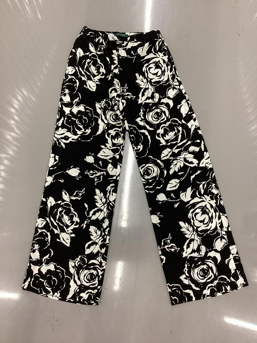 Ralph Lauren Black & White Floral Pants Size 2: Ralph Lauren Black & White Floral Pants Size 2