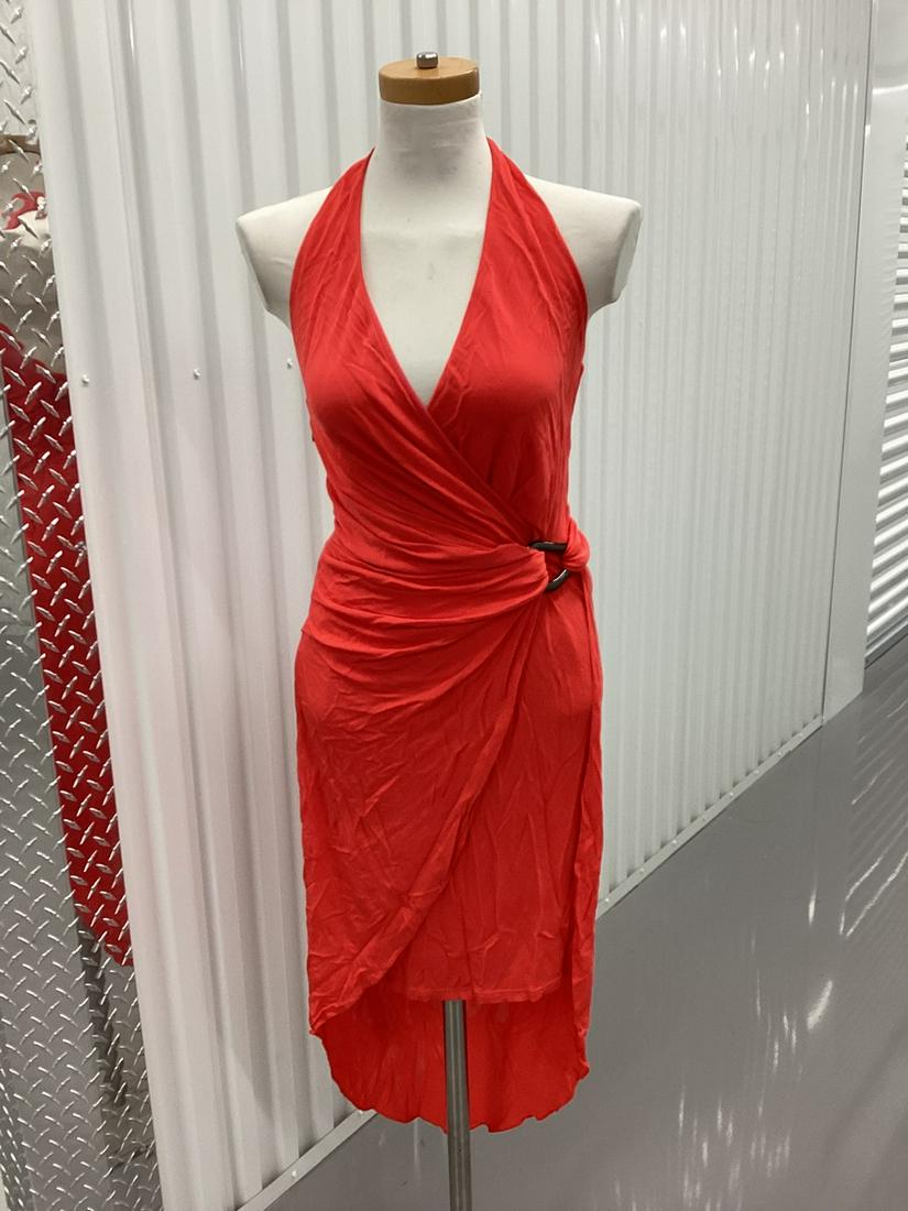 New withTags Halston Heritage Halter Dress With Side Detail in Vermillion Size 8: New withTags Halston Heritage Halter Dress With Side Detail in Vermillion Size 8