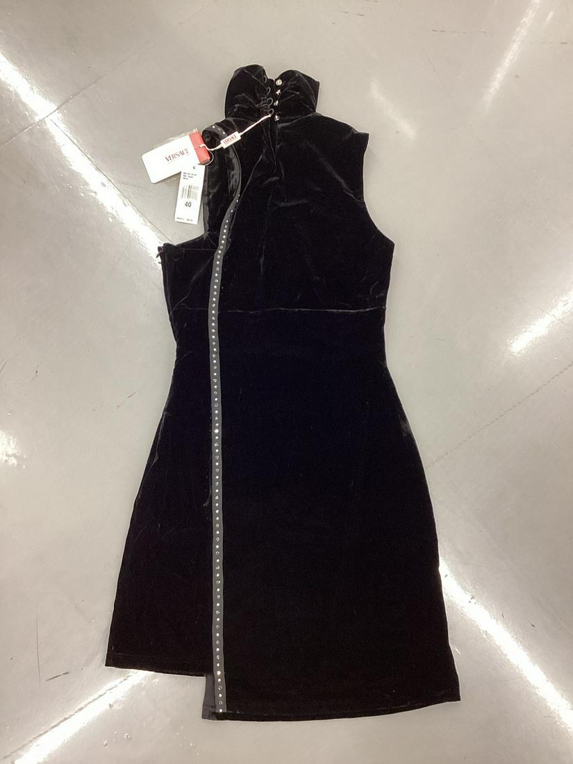New With Tags Versace Jeans Couture Made in Italy Rhinestone & Stud Accent Little Black Dress Size: New With Tags Versace Jeans Couture Made in Italy Rhinestone & Stud Accent Little Black Dress Size 40