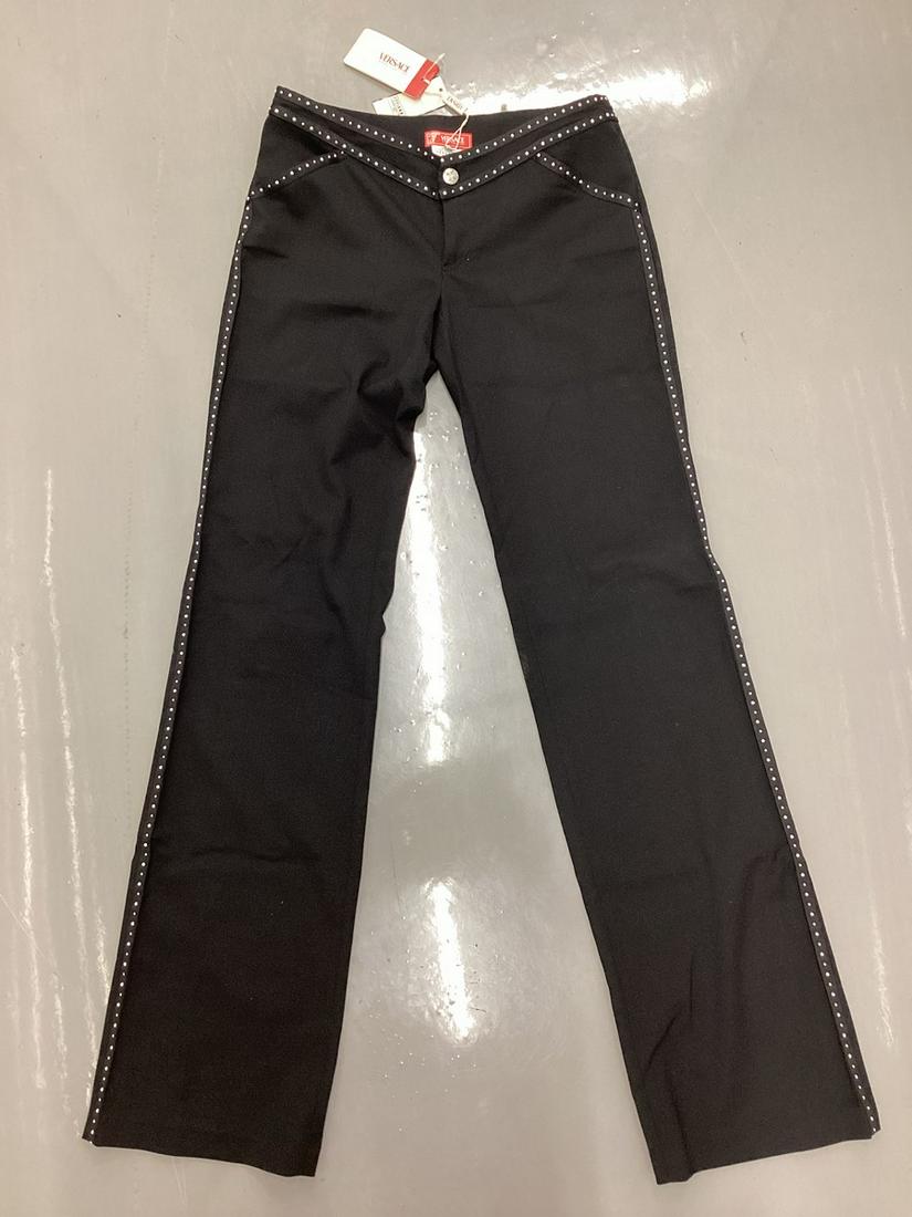New With Tags Versace Jeans Couture Black Stud Detail Trousers Size 40: New With Tags Versace Jeans Couture Black Stud Detail Trousers Size 40