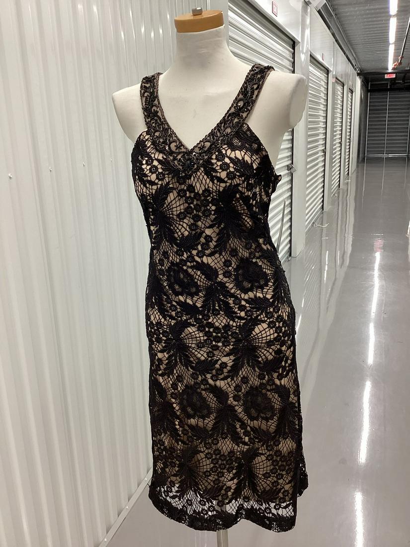 NWT Sue Wong Nocturne Black lace over nude with Beaded accents Cocktail Dress Size 6: NWT Sue Wong Nocturne Black lace over nude with Beaded accents Cocktail Dress Size 6