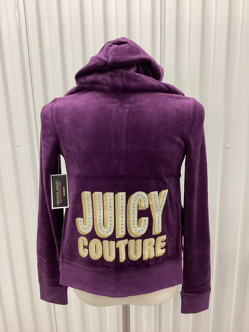 New With Tags Juicy Couture Aubergine Logo Velour Hooded Jacket Size XS: New With Tags Juicy Couture Aubergine Logo Velour Hooded Jacket Size XS