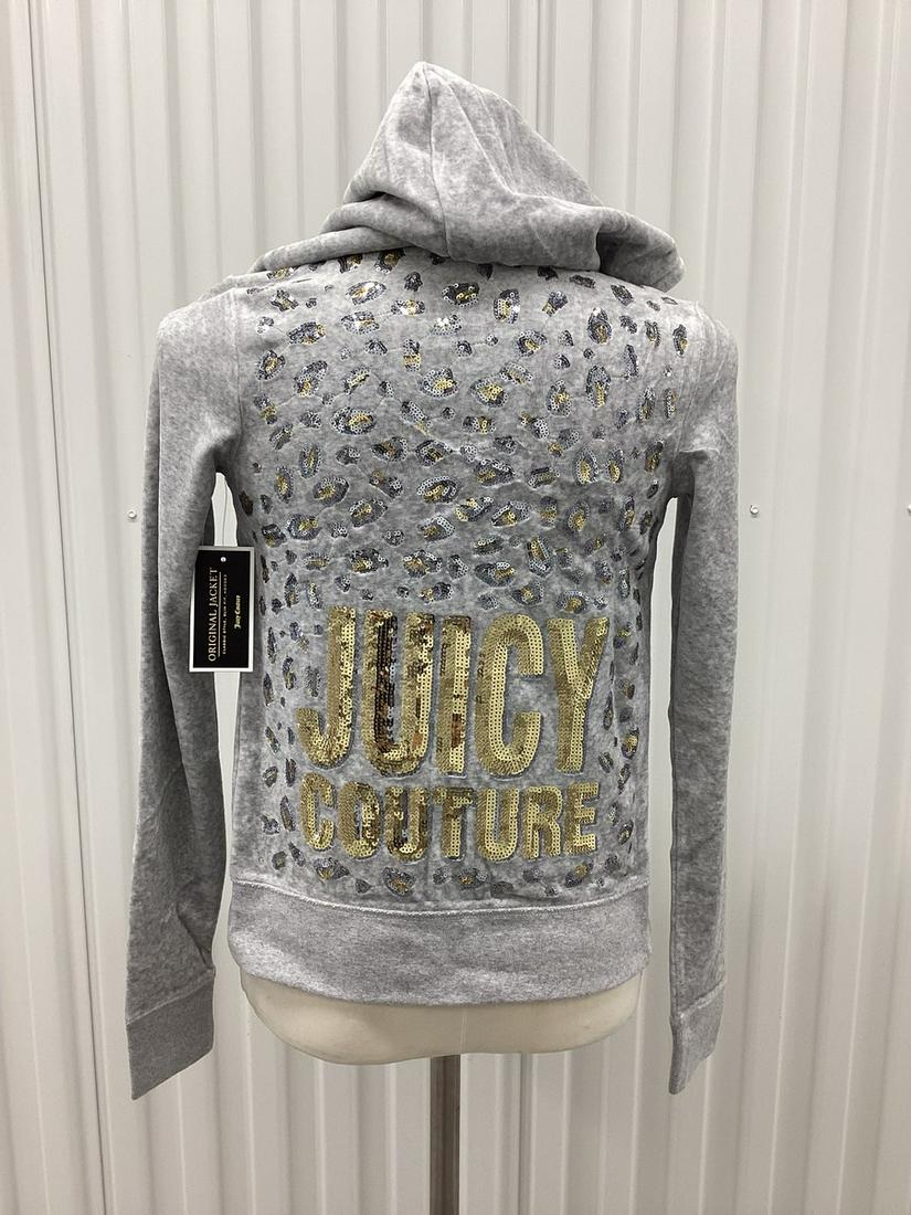 NWT Juicy Couture Silver Lining Leopard Logo Velour Hooded Jacket Size XS: NWT Juicy Couture Silver Lining Leopard Logo Velour Hooded Jacket Size XS