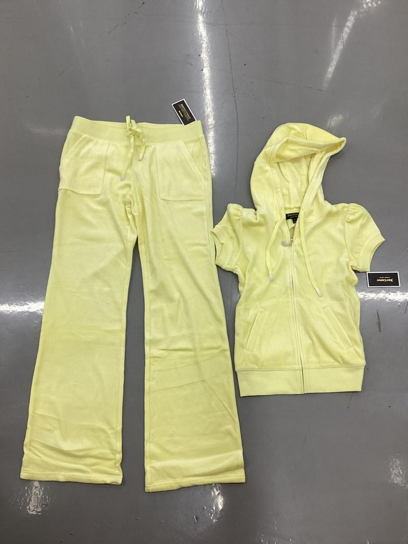 NWT Juicy Couture Citric Anise Bling Velour Bootcut Pant Size M & Short Sleeve Hooded Jacket Size XS: NWT Juicy Couture Citric Anise Bling Velour Bootcut Pant Size M & Short Sleeve Hooded Jacket Size XS