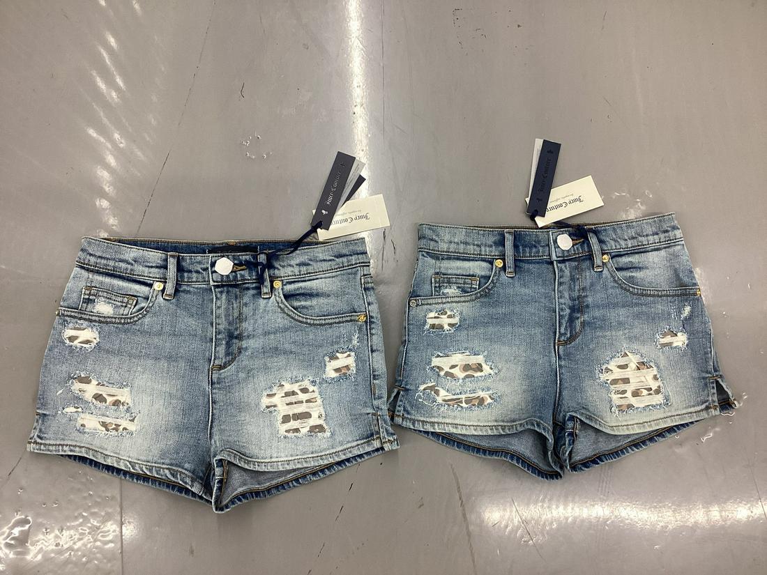 Two Pair NWT Juicy Couture Stone Wash Shorts w/ Leopard Patches Size 24 & 26: Two Pair NWT Juicy Couture Stone Wash Shorts w/ Leopard Patches Size 24 & 26