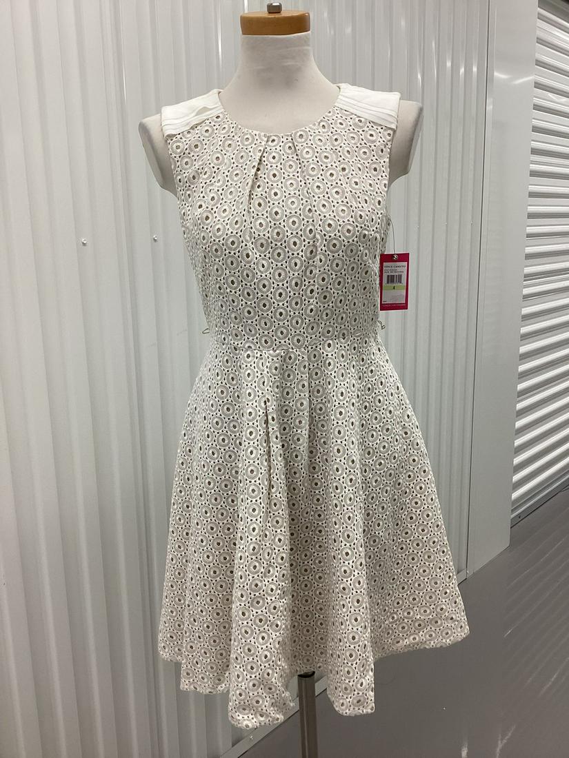NWT Vince Camuto White Eyelet over Nude Dress Size 4 no belt: NWT Vince Camuto White Eyelet over Nude Dress Size 4 no belt